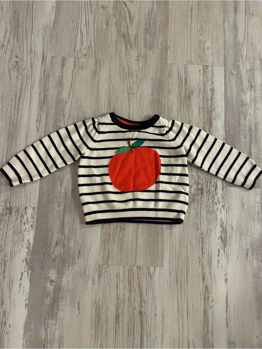 Baby Gap Striped Cream & Navy Knit Apple Sweater Size 6-12M